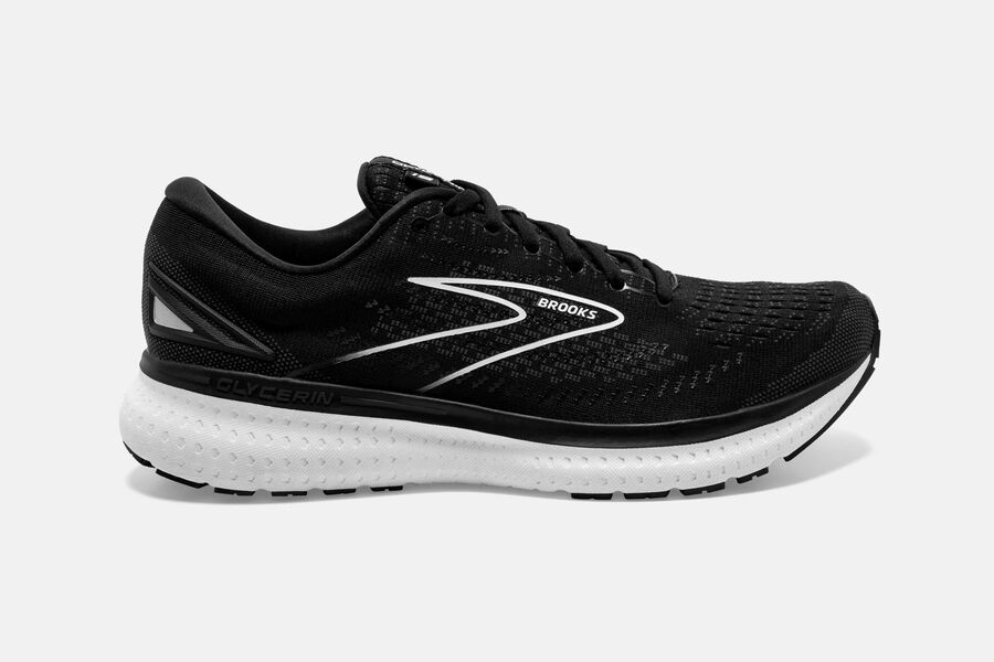 Brooks Glycerin 19 Road Running Shoes Womens - Black/White - HLDXG-2346